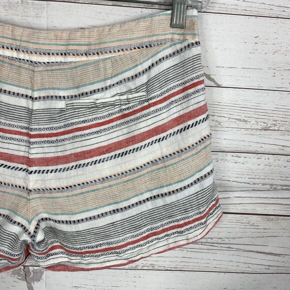 Joie Merci Shorts Size 2 White Black Red Orange Striped Linen - Picture 6 of 8